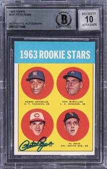 1963 Topps #537 Pete Rose Signed Rookie Card – Beckett "10" Autograph